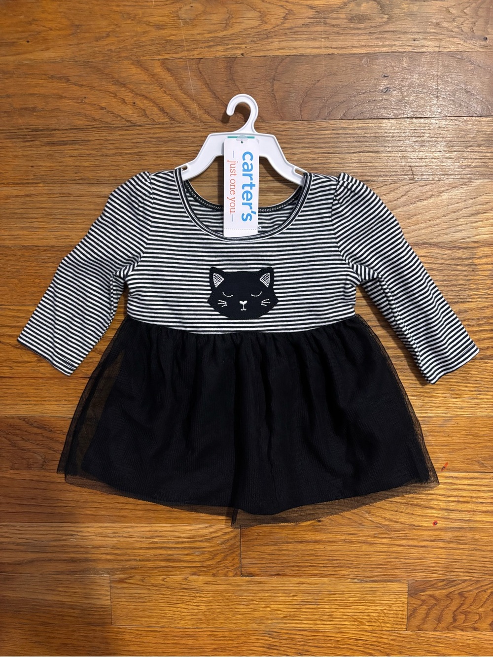 Carter's Black & White Striped Cat Appliqué Dress